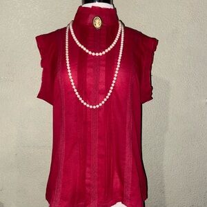 Red, sleeveless, ruffle top